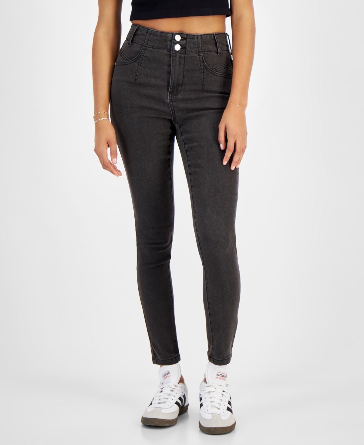 Dollhouse Juniors' Double-Button Curvy-Fit Skinny Jeans