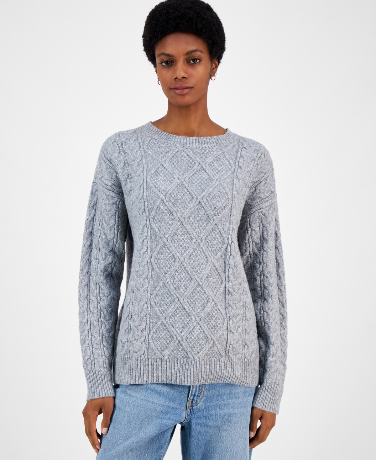 Ultra Flirt Juniors Rory Chunky Cable knit Sweater In Lt Grey ModeSens