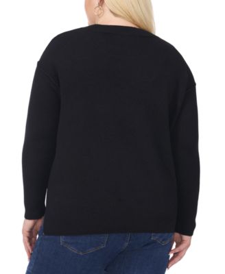Plus Size Cozy Crewneck Star-Print Dropped-Shoulder Sweater