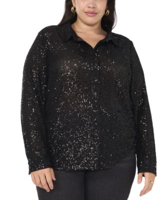 Vince Camuto - Plus Size Sequined Button-Front Shirt