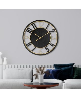 24" Modern Wooden Wall Clock - Sleek Design, Analog Display - Complements Various Styles (Black)