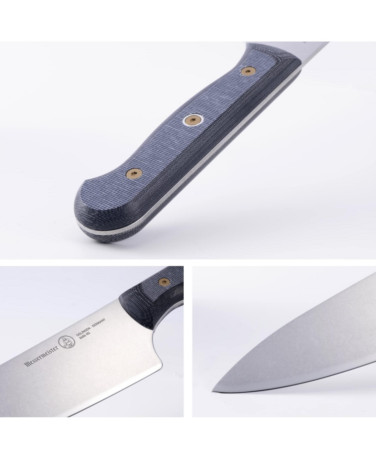 Messermeister Custom Chef s Knife, 8” - Silver with black textured handle