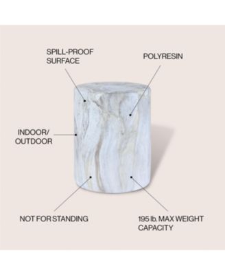 Troy 16" Modern Minimalist Faux Marble Column Indoor/Outdoor Accent Table, Gray/Gold