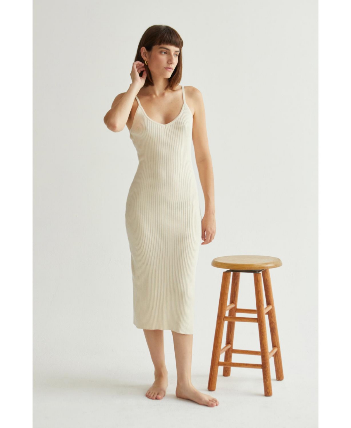 Crescent Women's Avery Ribbed Tank Midi Dress - Open white + ivory