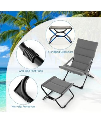 Patio Folding Sling Chair with Ottoman Footrest & Removable Cushion Ottoman Set