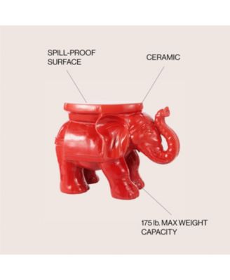 White Elephant 14.25" Ceramic Garden Stool, Red