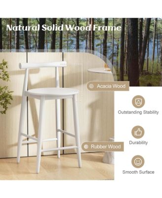 Bar Chair Counter Height Stools Set of 2 with Acacia Wood Frame Supporting Legs