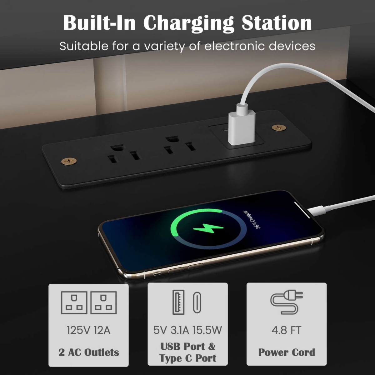 Costway Corner Tv Stand for Tvs up to TV Console Table with Ac Outlets&Usb A Ports