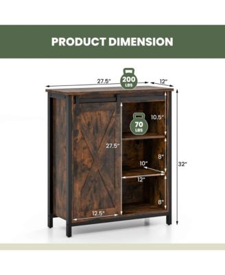 32" Farmhouse Accent Storage Cabinet with Sliding Barn Door & Adjustable Shelves