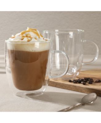 Retro Machiato Large 16 Ounce Insulated Double Wall Glass Coffee & Tea Cups, Set of 2