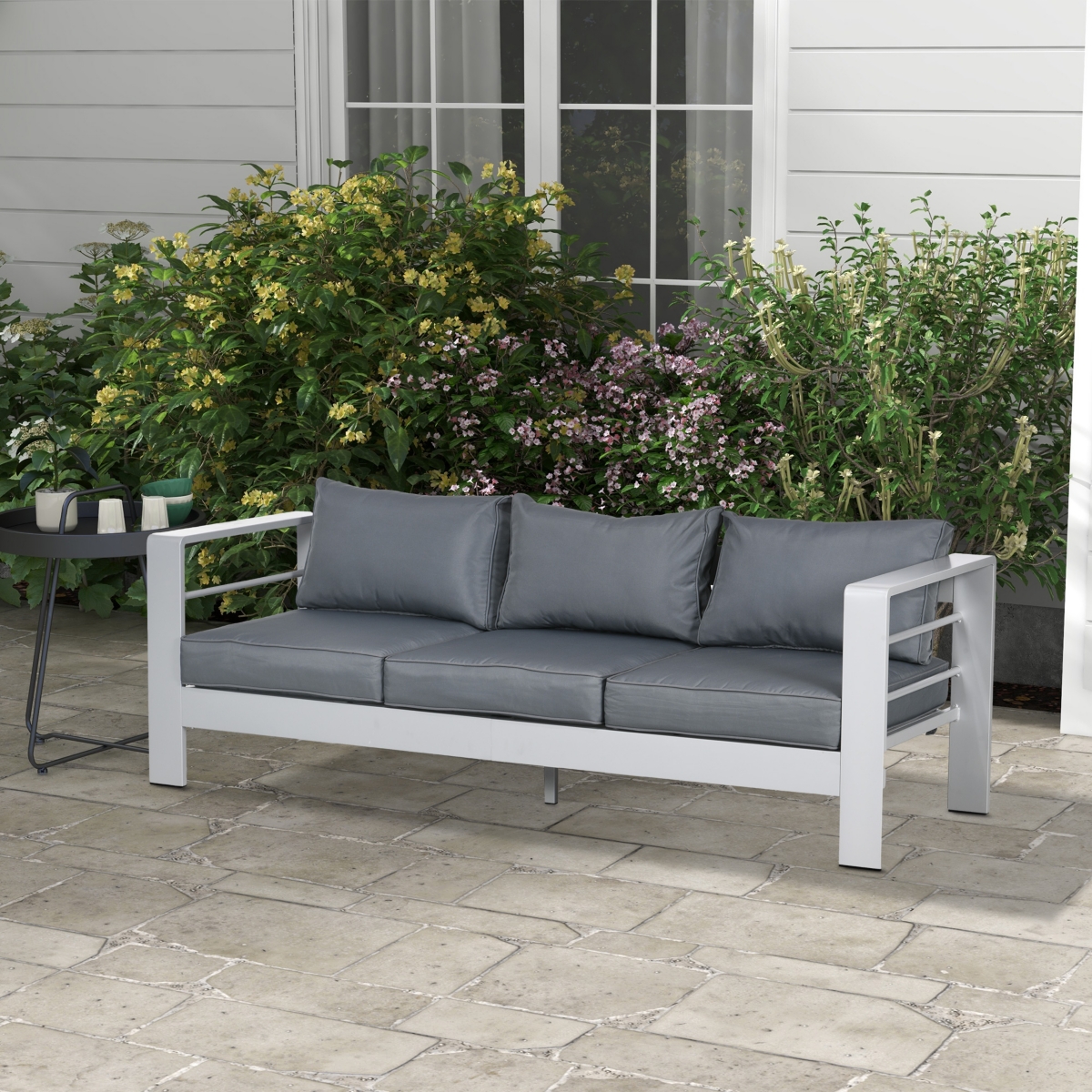 Outsunny Patio Furniture with Cushions, Aluminum Outdoor Sofa, Navy Blue