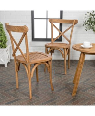 Annecy Classic Traditional X-Back Wood Outdoor Dining Chair, Natural (Set of 2)