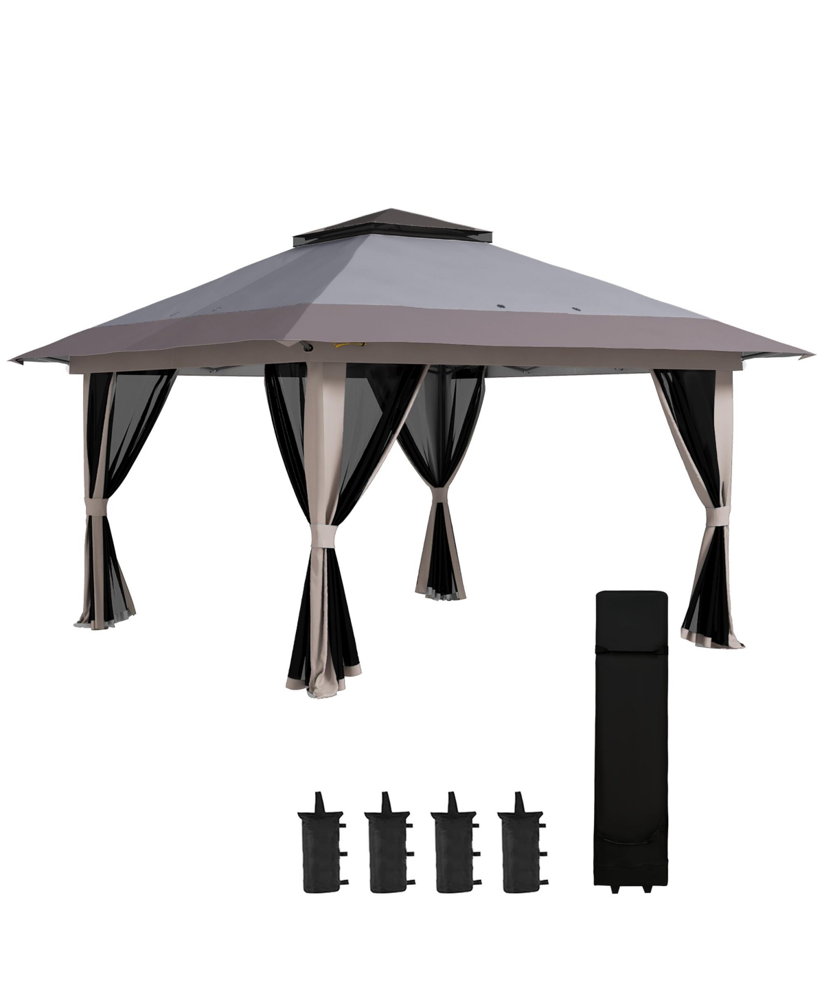 13' x 13' Pop Up Canopy w/ Netting, Weight Bags, - Light gray