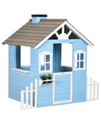 Wooden Playhouse for Kids Outdoor with Flower Pot Holders, Blue