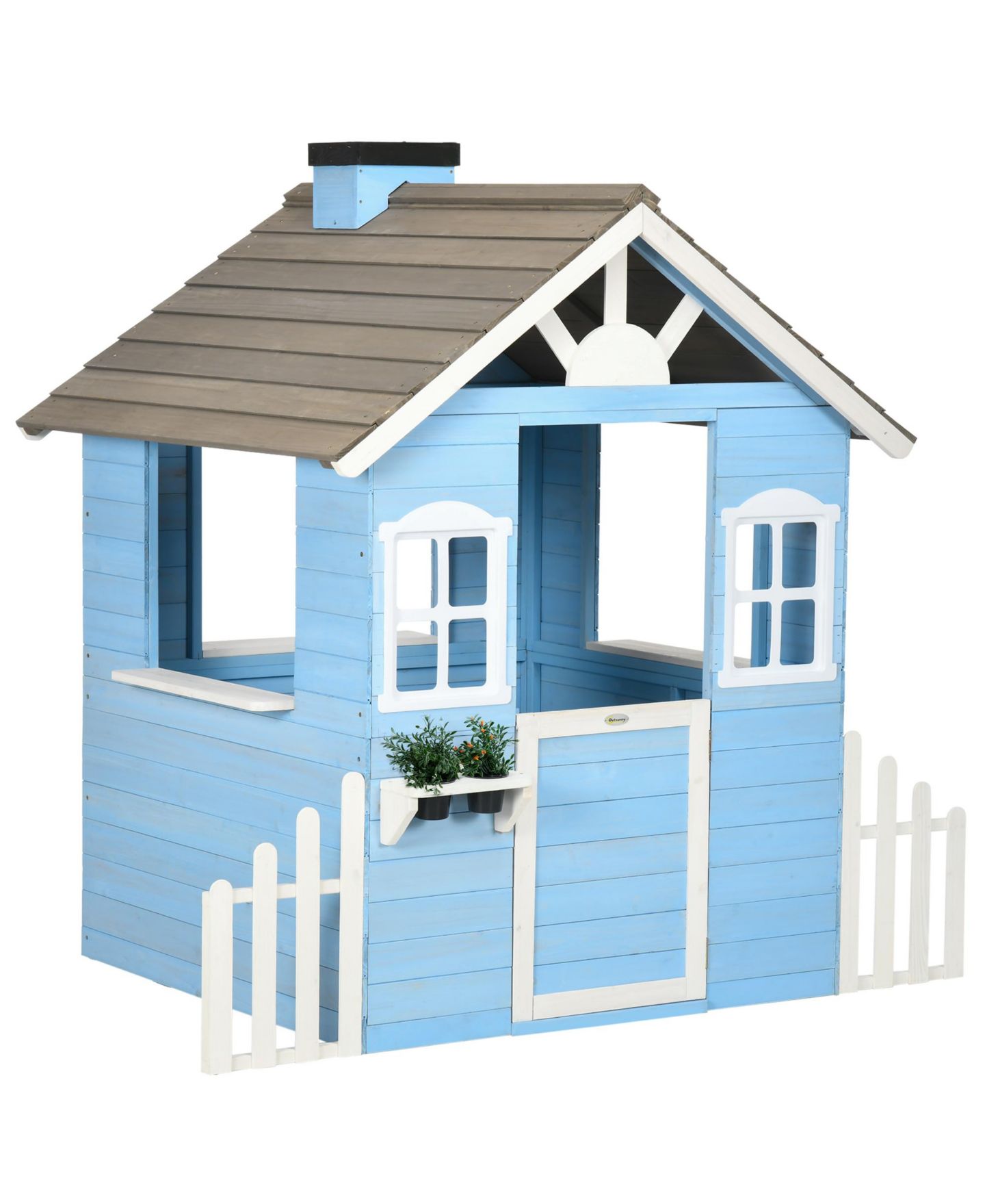 Детская игрушка Outsunny Outdoor Wooden Playhouse with Flower Pot Holders, Ages 3+ — фото 2