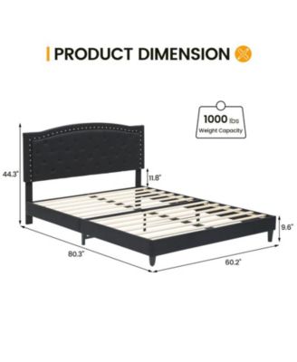 Upholstered Bed Frame with Height-Adjustable Headboard, Linen Platform Bed Frame Mattress Foundation with Wooden Slats Support, No Box Spring Needed, Black, Queen Size