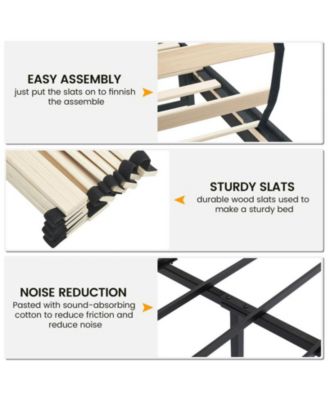 Upholstered Bed Frame with Height-Adjustable Headboard, Linen Platform Bed Frame Mattress Foundation with Wooden Slats Support, No Box Spring Needed, Black, Queen Size