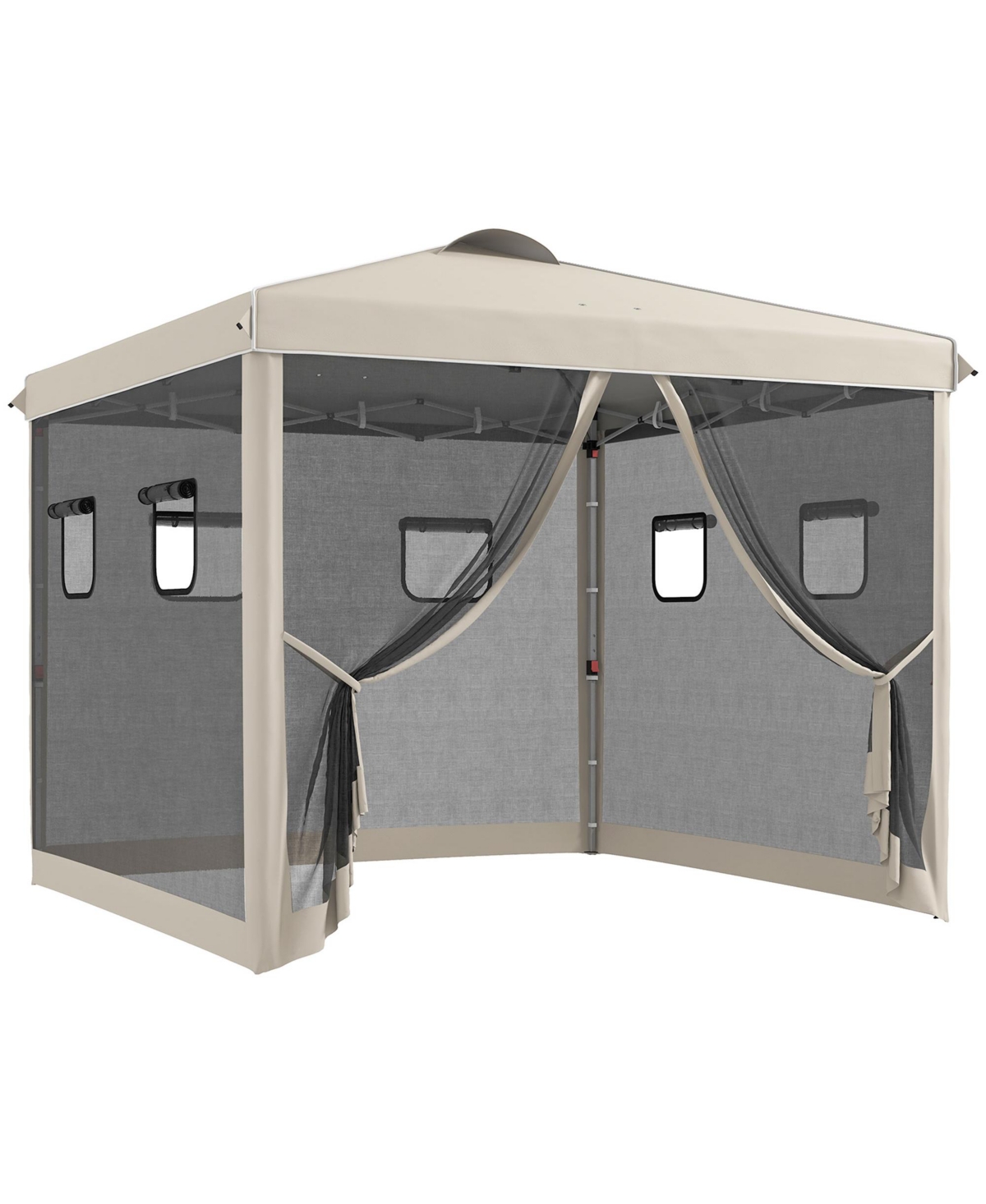 10' x 10' Pop Up Canopy Tent with Netting, Carry Bag and Windows - Beige