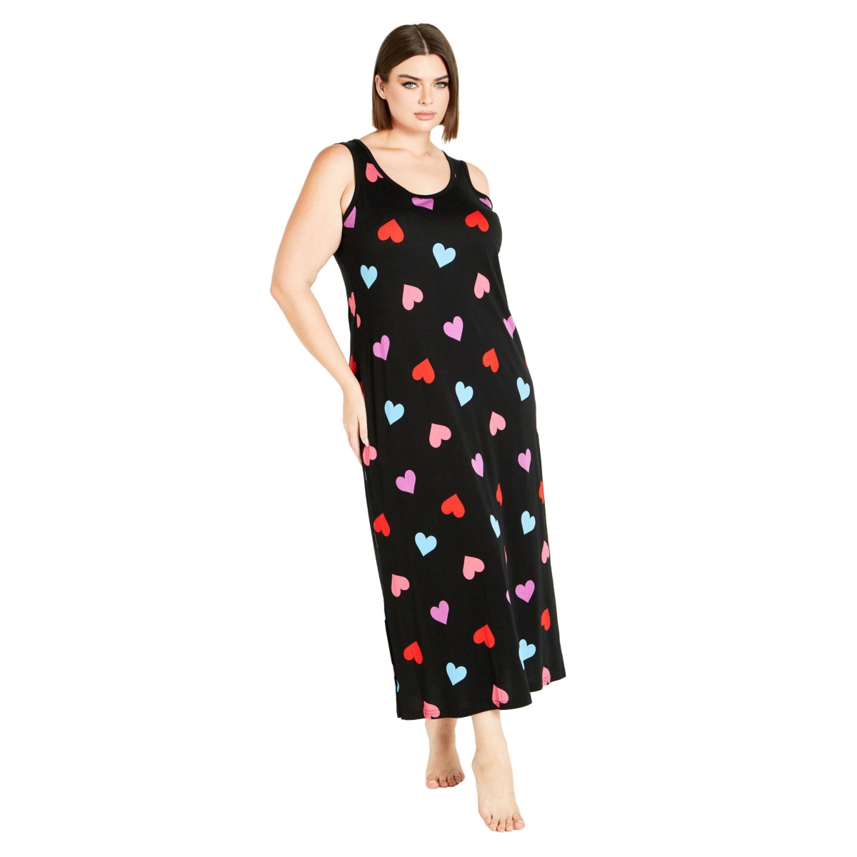 Plus Size Sleep Heart Maxi Dress - Black