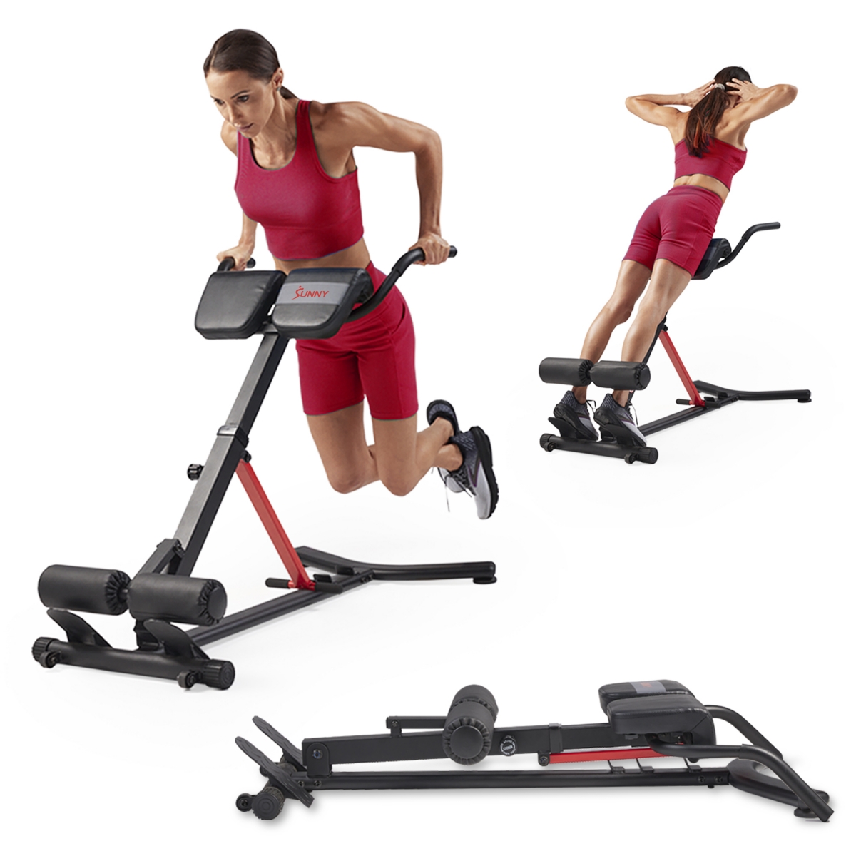 Sunny Strength Hyperextension Roman Chair with Dip Station - Black