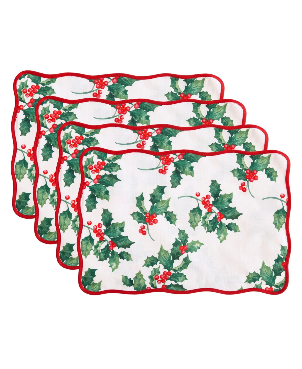 Elrene Classic Holly Scallop Border Placemats 19"x 13", Set Of 4 In Multi