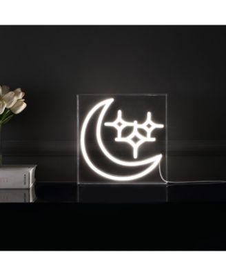 Starry Crescent Square Contemporary Glam Acrylic Box USB Operated LED Neon Light