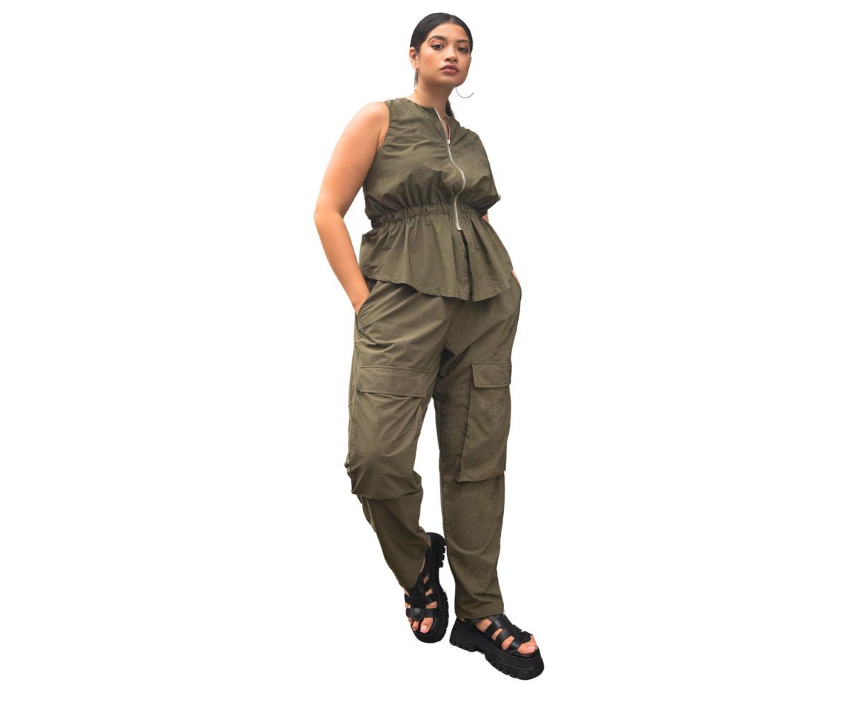 Women's Dylann Nylon Cargo Joggers - Army green