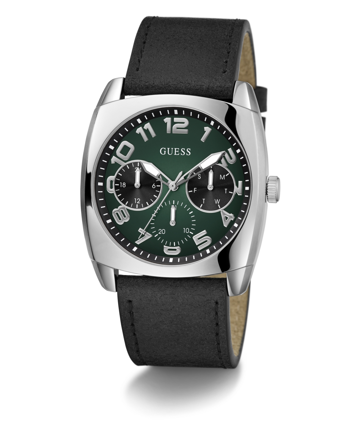 Guess Men's Multi-function Black Genuine Leather Watch 41mm In Black