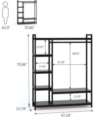 Free-standing Closet Organizer, Heavy Duty Clothes Closet, Portable Garment Rack with 6-tier Shelves and Hanging rod