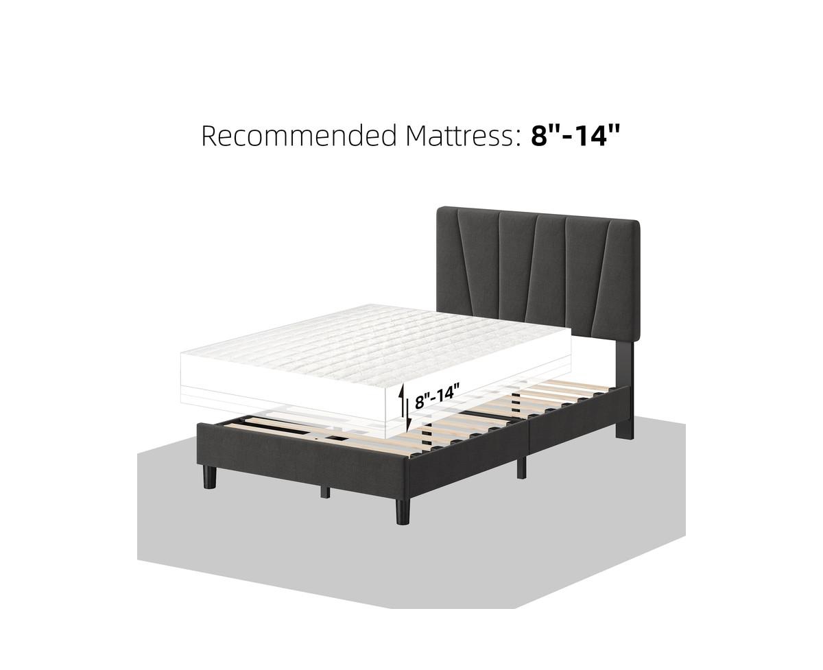 gaomon Size Bed Frame with Adjustable Headboard, Linen Upholstered Platform Bedframe with Strong Wooden Slats, Mattress Foundation, No Box Sprin