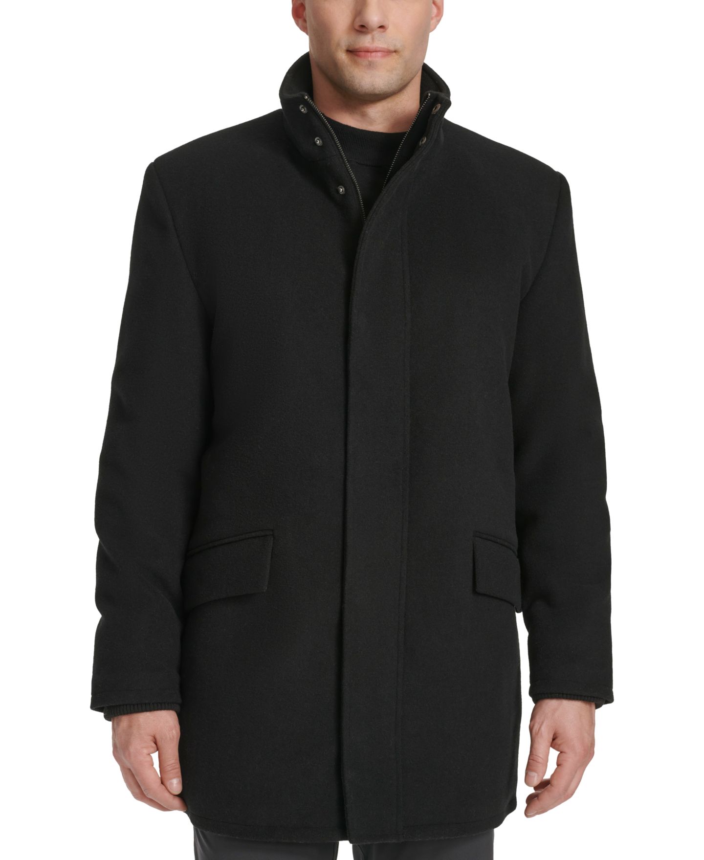Мужское пальто Cole Haan Full-Zip Stand-Collar Car, цвет: Чёрный — фото 1
