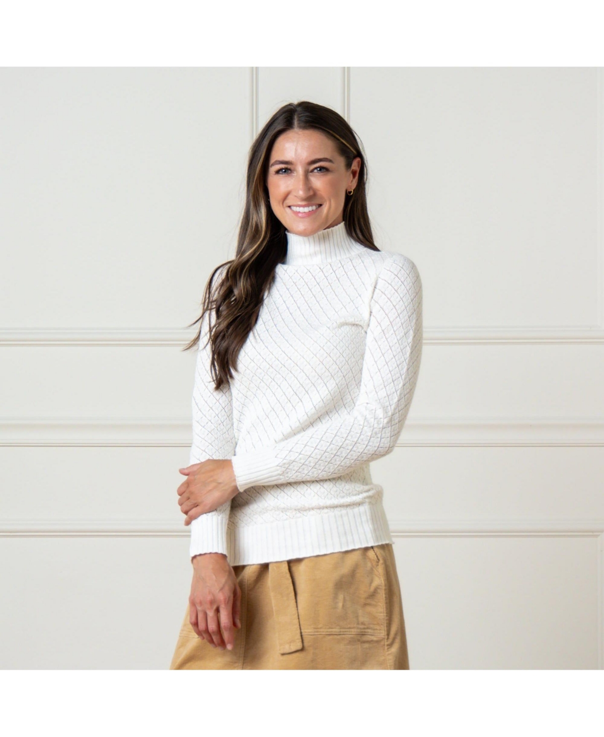 Hope & Henry Women's Organic Diamond Stitch Mock Neck Sweater