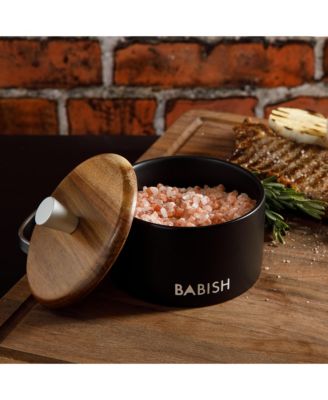 Stoneware Salt Cellar W/ Wood Lid - Stoneware - 4" X 3.5"