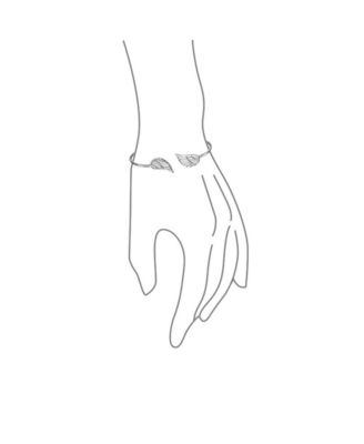 Delicate Angel Wing Feather Cuff Bracelet & Stud Earrings Set Sterling Silver