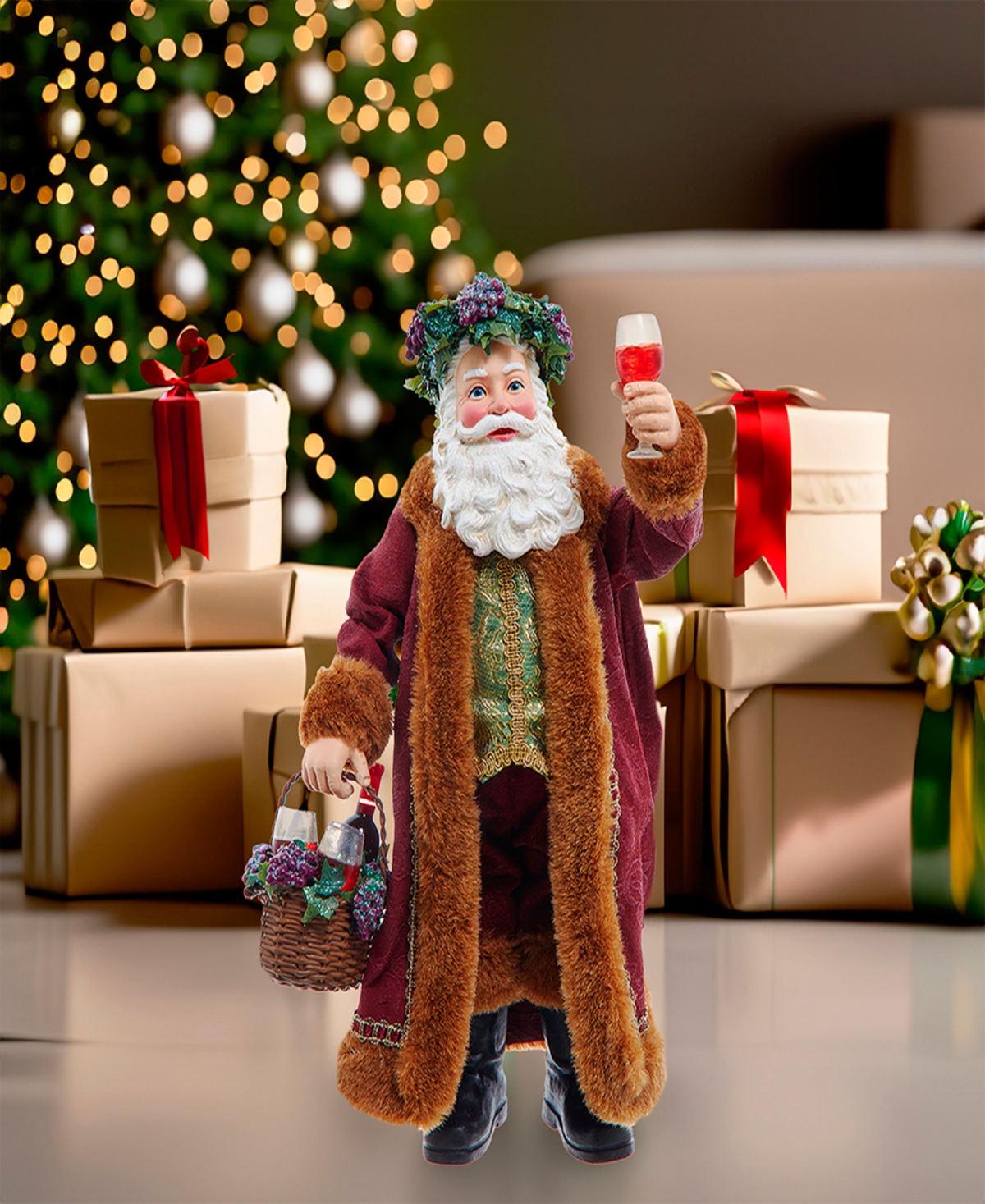 Kurt Adler 10.5-Inch Fabriche Wine Santa