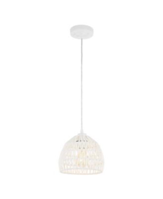 Campana 8.25" 1-Light Bohemian Modern Woven Rope/Iron LED Pendant, White