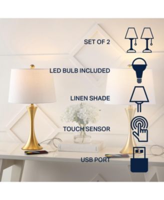 Bennett 22.75" Modern Glam Iron Hourglass LED Table Lamp with USB Charging Port, Nickel (Set of 2)