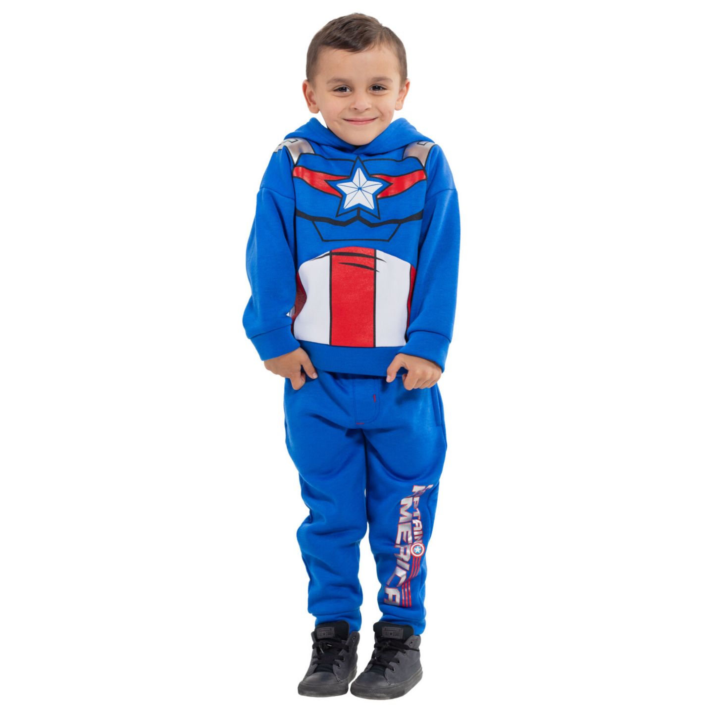 Комплекты Avengers Marvel Spider-Man Fleece Athletic Pullover Hoodie and Pants Outfit Set для мальчиков, цвет: Captain America — фото 6