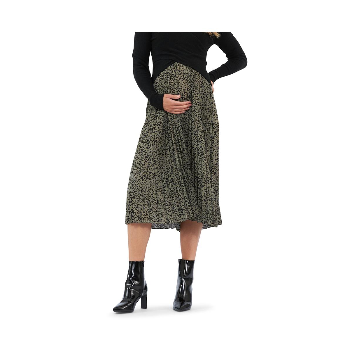 Maternity Cleo Pleat Skirt - Khaki / black