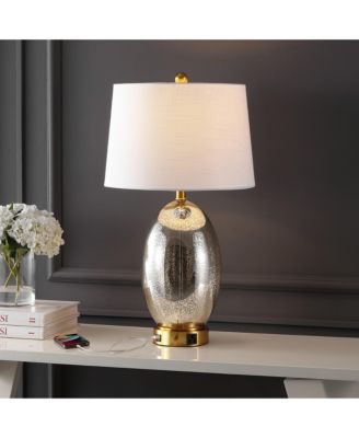 Reese 26.5" 1-Outlet Contemporary Style Iron/Glass LED Table Lamp with USB Charging Port, Silver/Brass Gold
