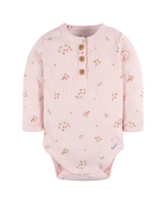 Baby Girls Henley Long Sleeve Bodysuits, 2-Pack