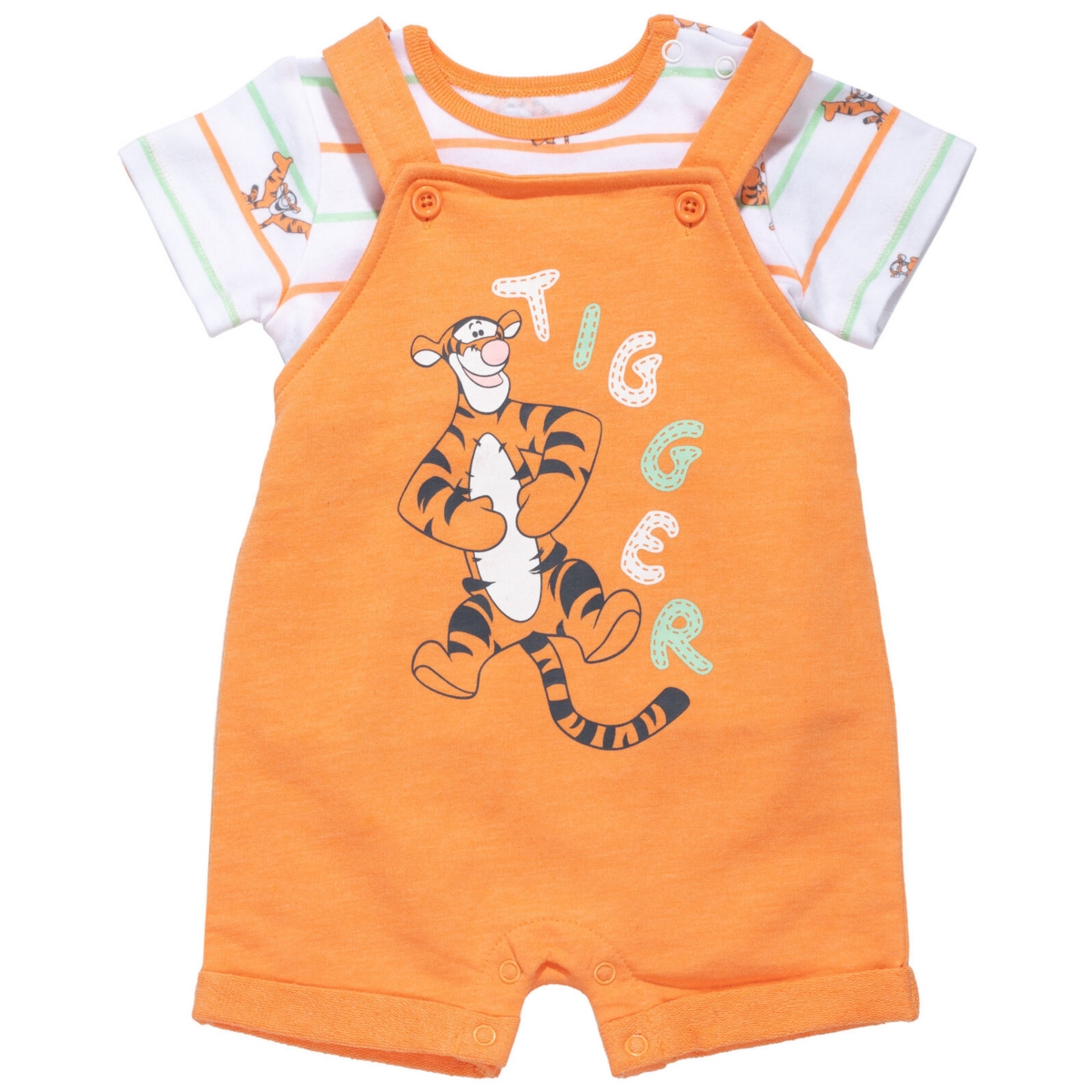 Disney Baby BoysWinnie the Pooh Baby French Terry Short Overalls T-Shirt and Hat 3 Piece Outfit Set Newborn to - Tigger