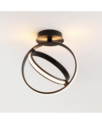 Nicole 14.25" 2-Light Modern Minimalist Aluminum Ring Integrated LED Semi Flush Mount, Black