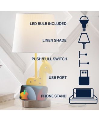 Sahara 17.5" Mid-Century Vintage Iron/Resin Giraffe LED Kids' Table Lamp with Phone Stand and USB Charging Port, Yellow