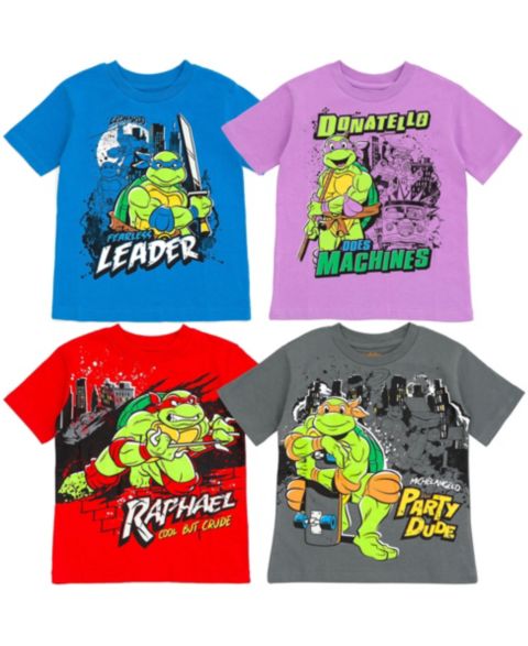 Футболки Teenage Mutant Ninja Turtles 4-Pack для мальчиков-малышей, цвет: Синий фиолетовый красный серый