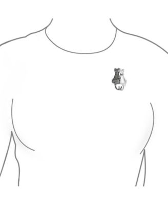 Black & White Marcasite Cat Brooche Pin Sterling Silver Pearl & Onyx