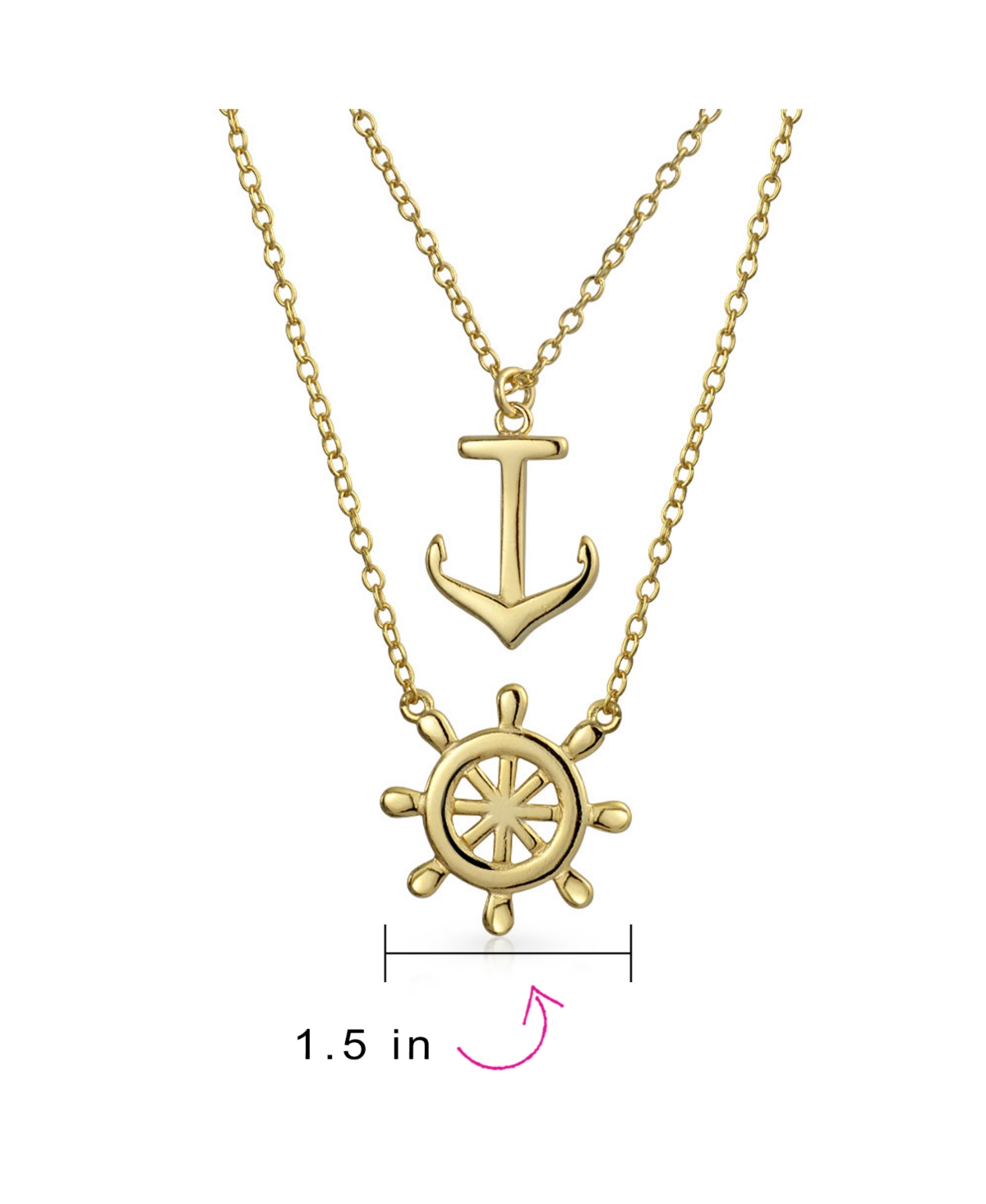 Bling Jewelry Set Of 2 Nautical Ship Wheel Layering Boat Anchor Pendant Necklace For Women Gold Plated Sterling Silver Jewelry Set