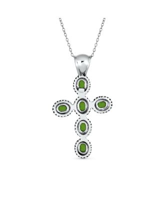 South Western Style Multi Color Stones Bezel Set Cross Pendant Necklace Sterling Silver