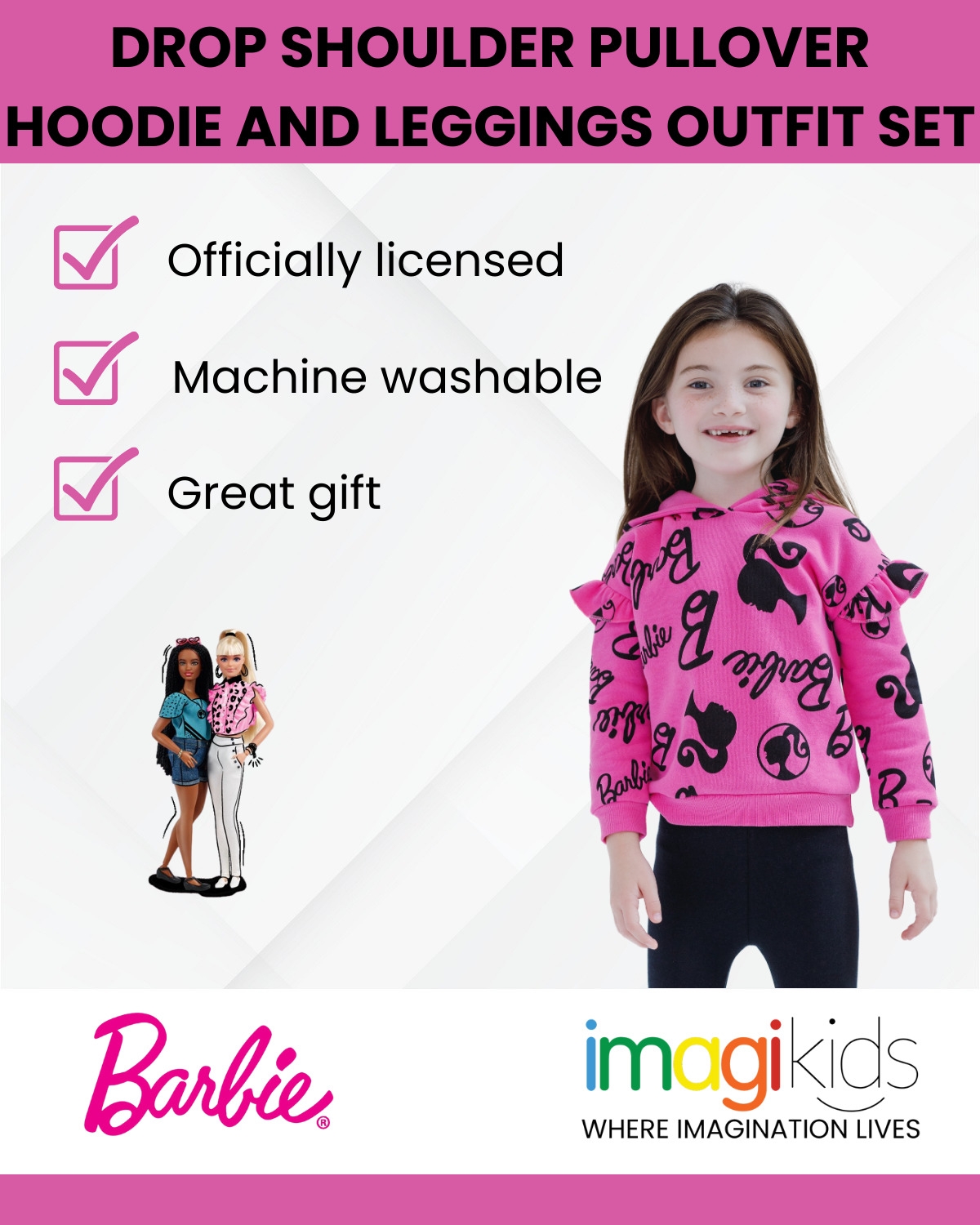 Barbie Girls Fleece Hoodie and Leggings Outfit Set to (2T - 18-20) -/ black