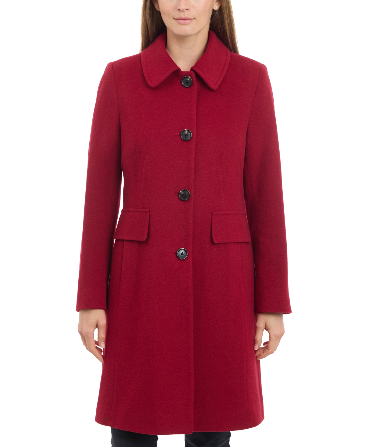 Anne Klein Women's Collared Button-front Walker Coat In Red